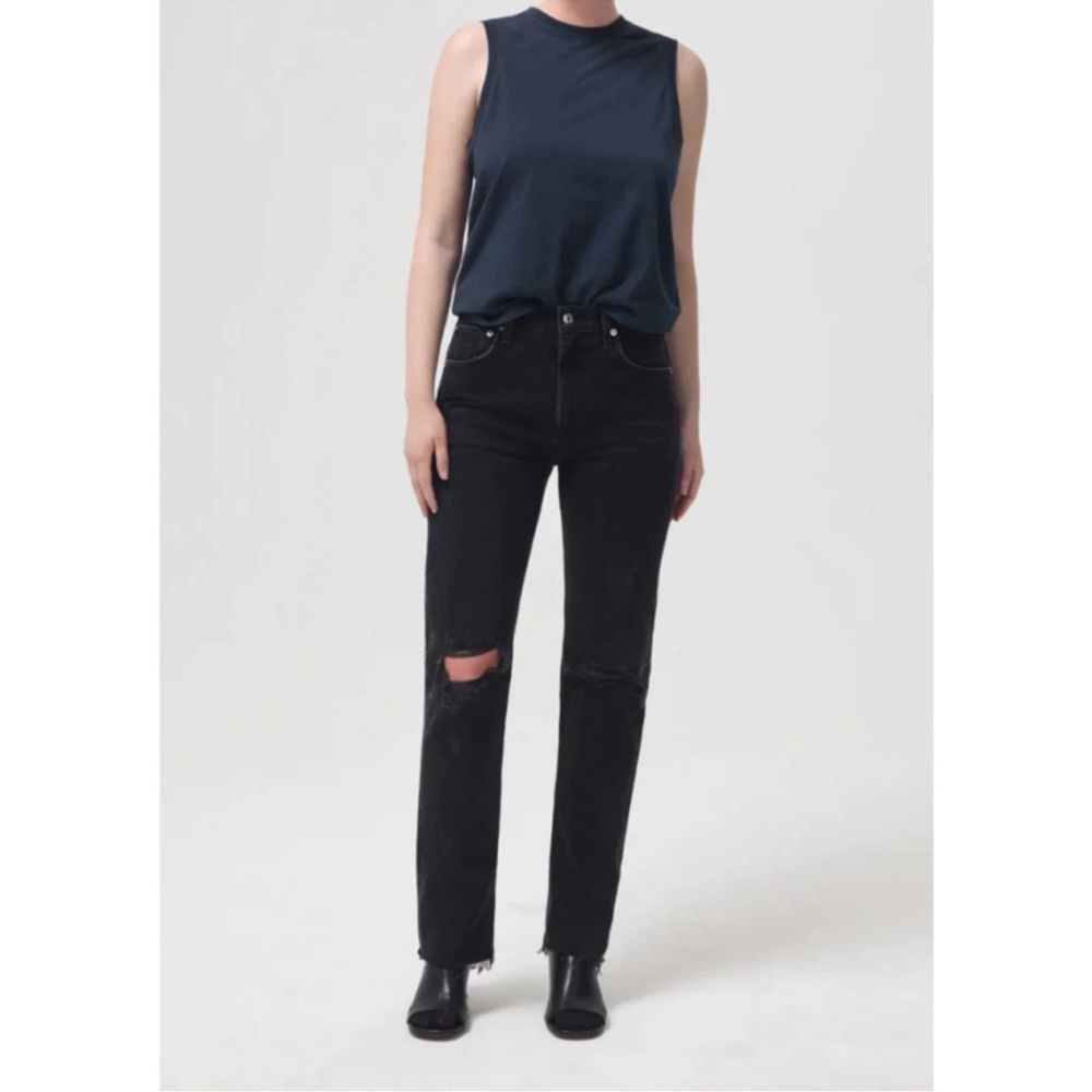 Agolde Womens Cherie Jeans Straight Leg High Rise
Distressed Denim Black 28 NWT